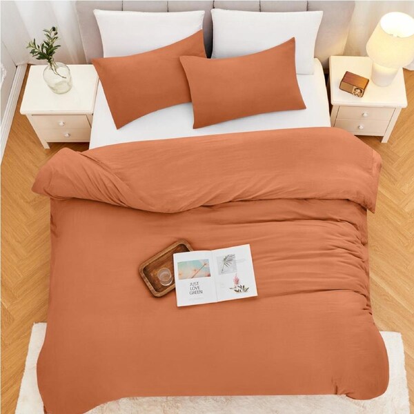 LINENOVA Extra Soft Quilt Cover Sets Stonewashed,Breathable Soft and Durable Bedding Double / Rust