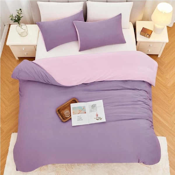 LINENOVA Extra Soft Quilt Cover Sets Stonewashed,Breathable Soft and Durable Bedding Queen / Dusty Lilac