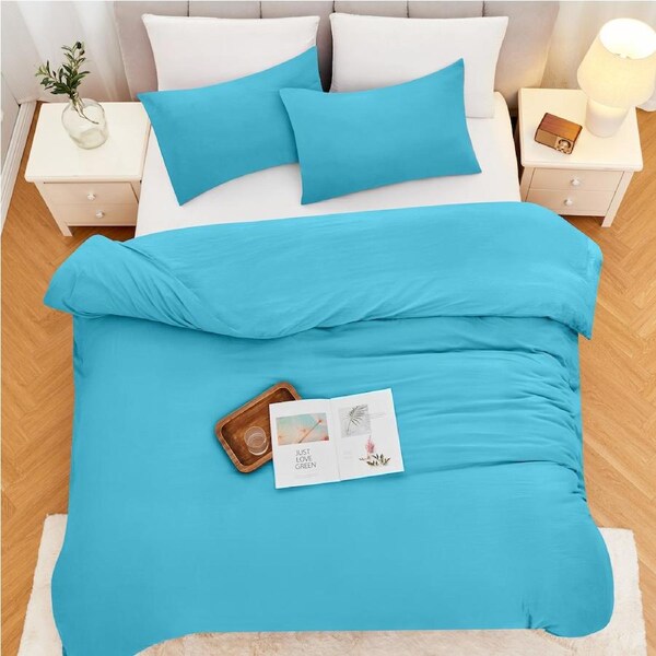 LINENOVA Extra Soft Quilt Cover Sets Stonewashed,Breathable Soft and Durable Bedding Queen / Turquoise