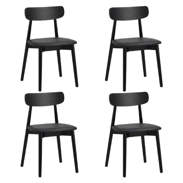 Oikiture 4x Dining Chairs Kitchen Chair PU Leather Solid Wood Cafe Lounge Black
