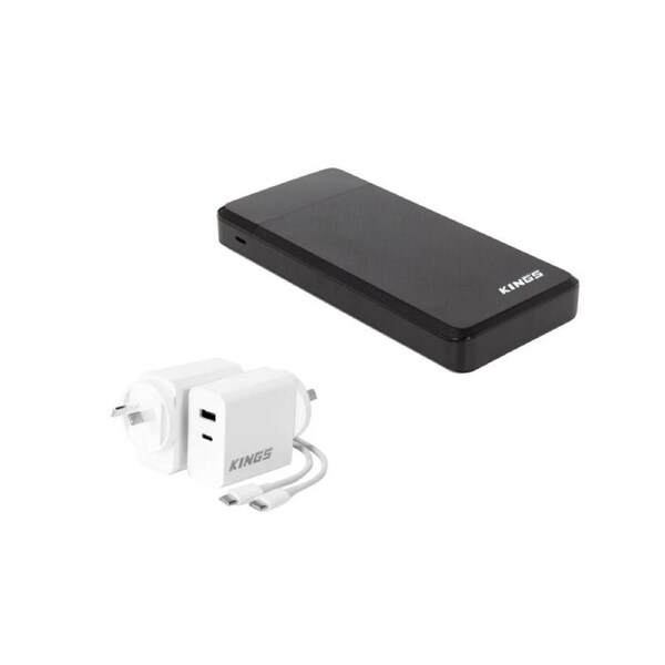 Kings 20,000 mAH Lithium Portable Power Bank + AC USB Adapter - 65 Watt
