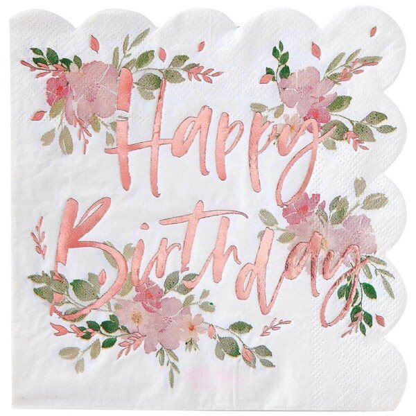 Ginger Ray Ditsy Floral Happy Birthday Large Napkins / Serviettes (Pack of 16)