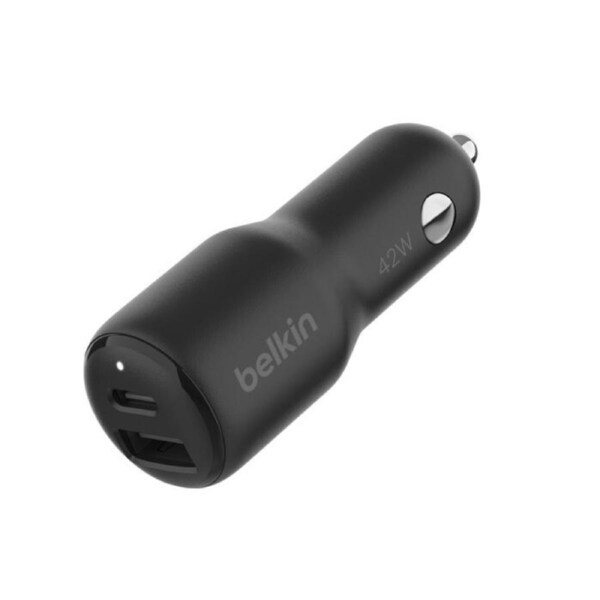Belkin Universal 42W Dual Port Car Charger with PPS - Black (CCB005BTBK), 1xUSB-C (PD, 30W), 1XUSB-A(12W), Dual Port Fast & Compact Charger, 2YR