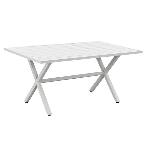 Jervis White Aluminium Outdoor Dining Table with Aluminium Slat Top (145x88cm)