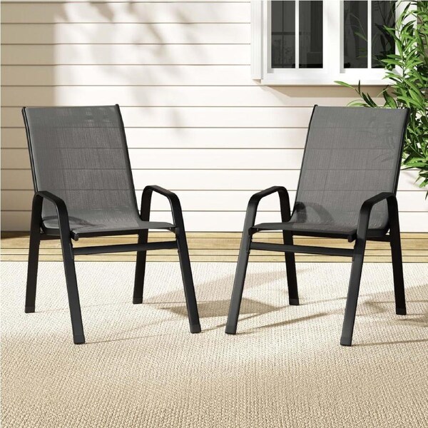 2PC Gardeon Outdoor Dining Chairs Stackable Lounge Chair Patio Furniture Grey