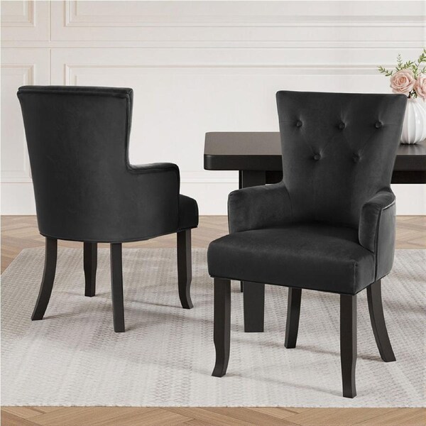 1 Set of 2 Artiss Dining Chairs Black Velvet
