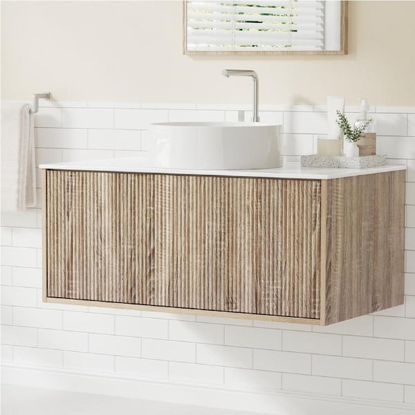 900mm Cefito Vanity Unit Bathroom Cabinet Storage Wall Hung Oak Grooved Timber