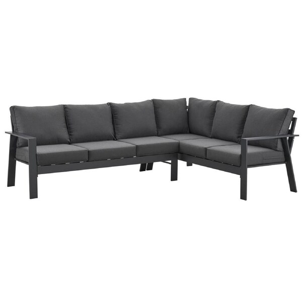 Jervis Charcoal Aluminium Outdoor L-Shaped Sofa Lounge with Dark Grey Cushions