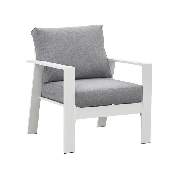 Jervis White Aluminium Outdoor Single Sofa Seat - Pebble Grey Cushions