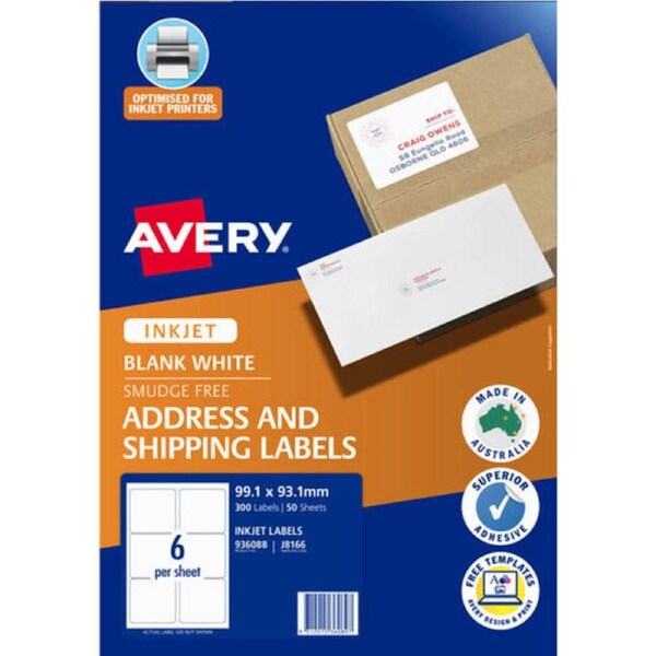 Avery Inkjet Label J8166 6UP Pk50