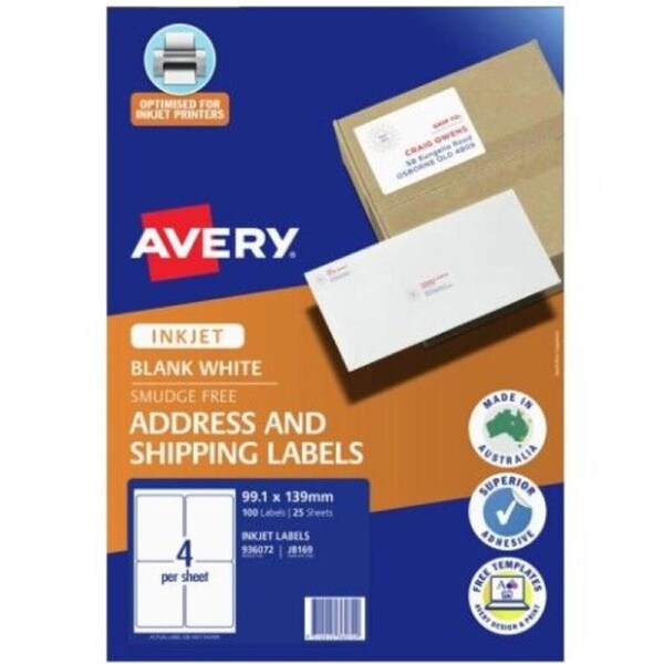 Avery Inkjet Label J8169 4UP Pk25