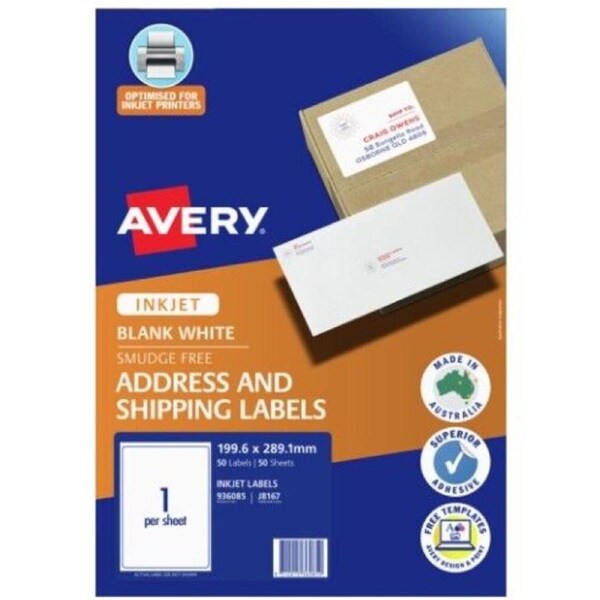 Avery Inkjet Label J8167 1UP Pk50
