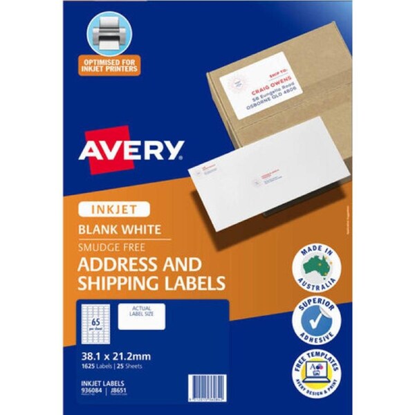 Avery InkjetLabel J8651 65UP Pk25