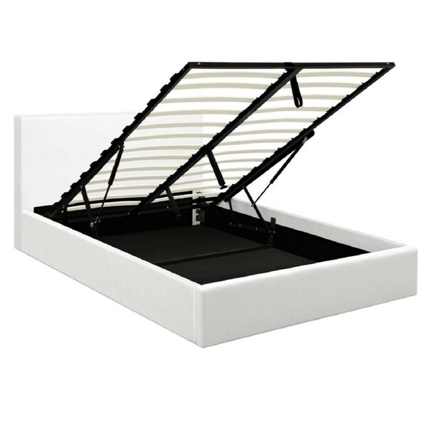 Monica Gas Lift PU Leather Double Bed Frame with Storage White
