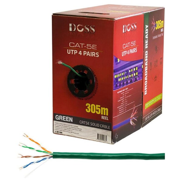 Doss CAT5E Solid Cable UTP LAN Network Connector Lead Reel Roll Green 305M