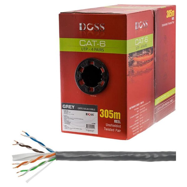 Doss CAT6 Solid Cable UTP 4-Pair LAN Network Connector Reel Roll Grey 305M