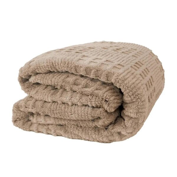 Bambury Lattice Sherpa Blanket DOUBLE/QUEEN - Latte Colour - Lightweight Extra Warm - Fleece Blanket