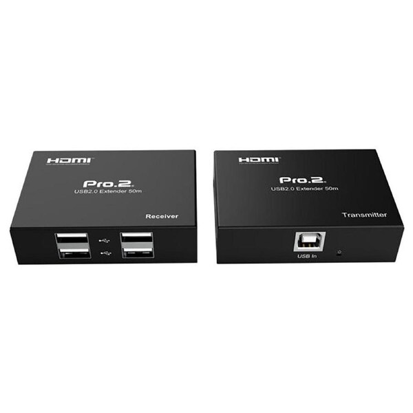 Pro2 1-in-4 Out USB2.0 Over Single CAT5 Extender/Transmitter Hub Black 50M