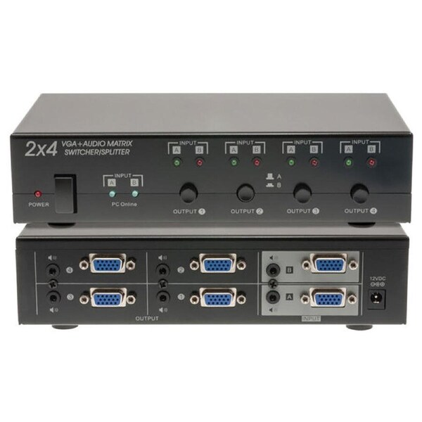Pro2 2X4 VGA Plus Audio Matrix Switcher Splitter Device For Projector Black