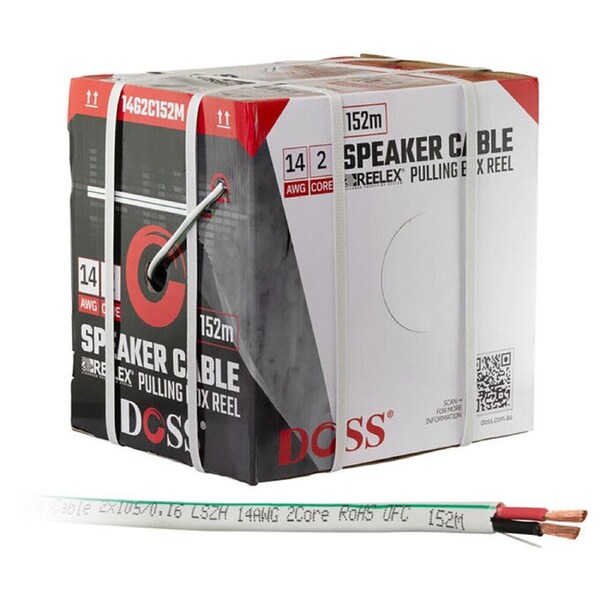 Doss 14AWG 2Core Speaker Cable Connector Cord Pulling Reel Roll White 152M