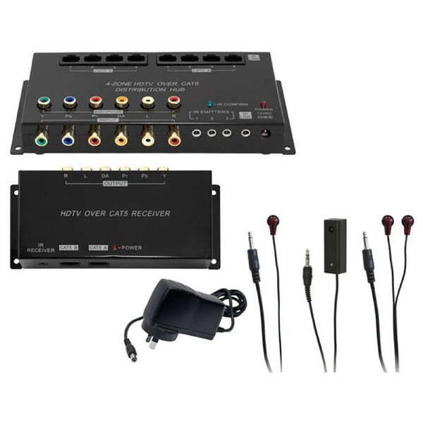 Pro2 4 Zone HDTV Audio/Video IR Distribution Hub Over CAT5 Device Black