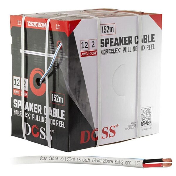 Doss 12AWG 2Core Speaker Cable Connector Cord Pulling Reel Roll White 152M