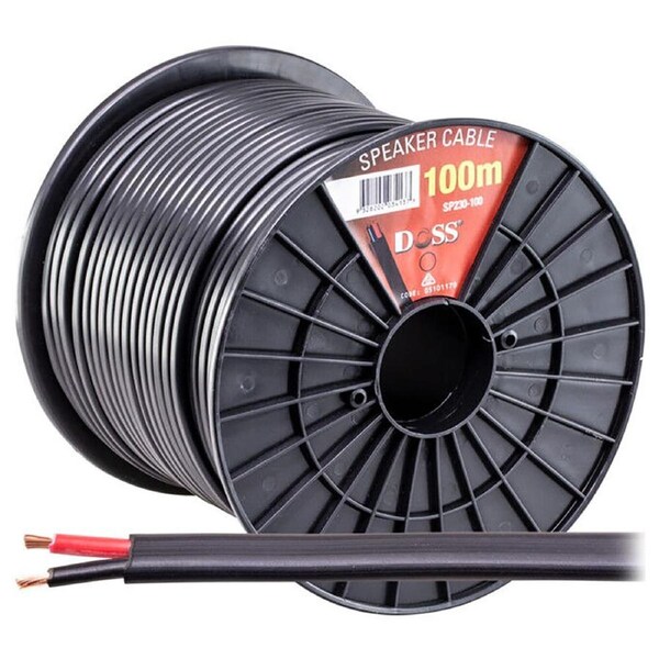 Doss 16AWG 100V Speaker Cable Double Insulated Cord Reel Roll Black 100M