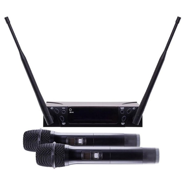 Doss Dual CH UHF PLL Wireless Handheld Mic System w/ 2xMicrophone Kit Black