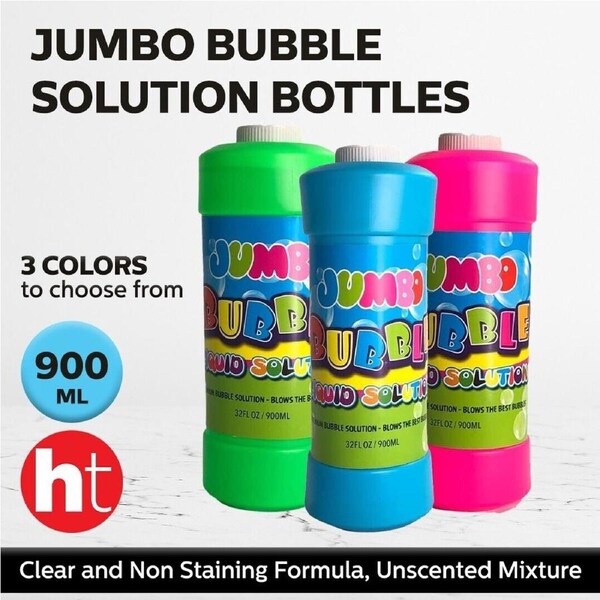 Party Central Jumbo Bubble Solution Bottles, 900ml, Non-Toxic Ingredients, Clear and Non Stain