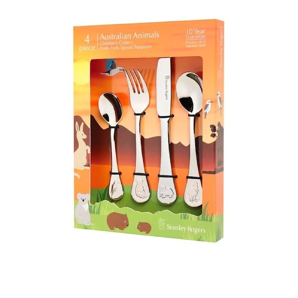 Stanley Rogers Children's Cutlery Set 4pc Australian Animals - Stainless Steel Knife/Fork/Spoon/Teaspoon -