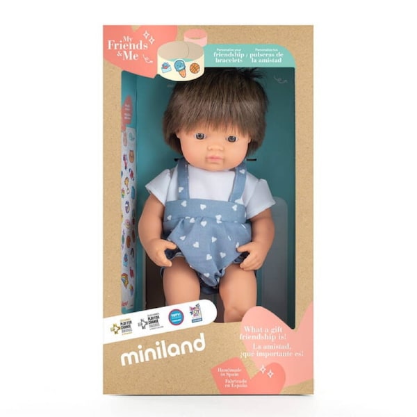 Miniland Educational My Friends & Me Baby Doll Brown Hair Caucasian Boy Dressed 38cm