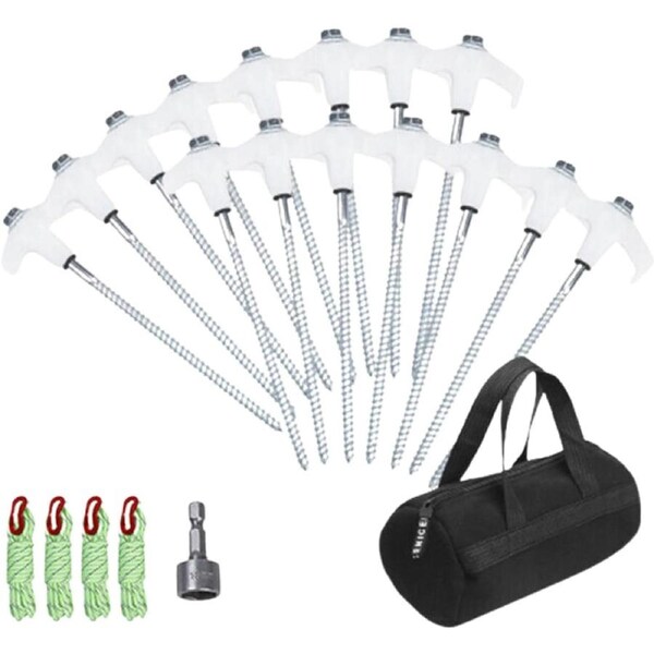 Heavy Duty Steel Drill Screw in Camping Tent Pegs Glow in The Dark Head + Ropes