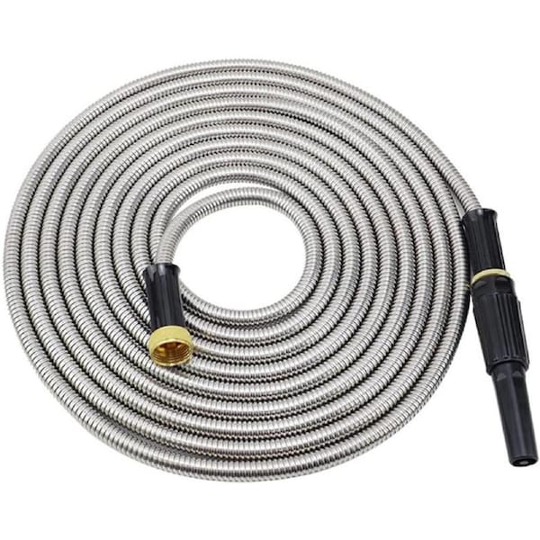 7.5m Stainless Steel Garden Hose Heavy Duty Flexible Anti-Kink Water Hose Pipe with Brass Fittings