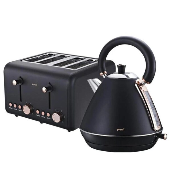 Elegant Vintage 2 Piece Toaster and Kettle Breakfast Pack - Modern 1.7L Hot Water Jug Kettle & 4 Slice Toaster Machine