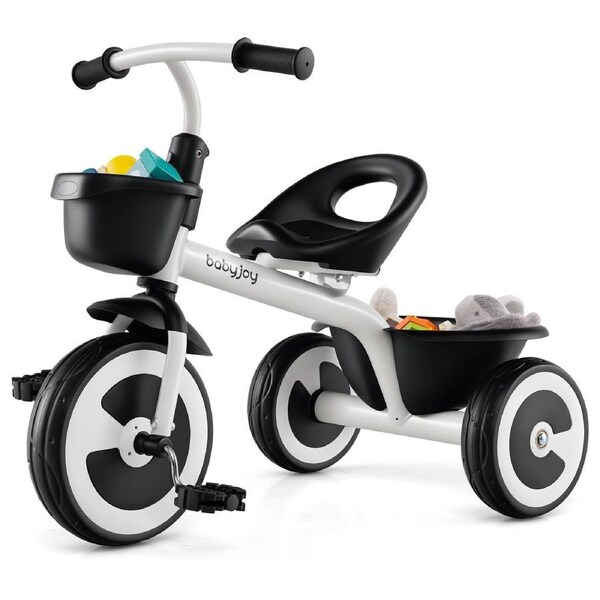 Babyjoy 3-Wheel Toddler Bike Kids Trike w/Adjustable Seat & Storage Baskets Heavy-Duty Tricycle White