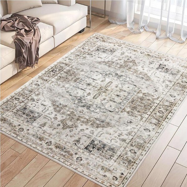 Marlow Floor Rug Short Pile Grey Vintage - Multiple Sizes 80X120cm