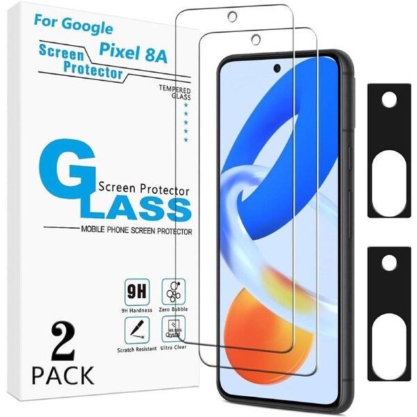 2-Pack Screen Protector for Google Pixel 8A Tempered Glass With 2-Pack Camera Lens Protector For Google Pixel 8A