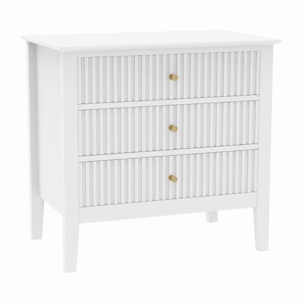 Issey Modern Fluted Wide 3-Drawers Nightstand Bedside Table White