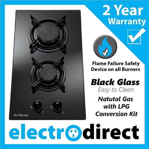 Brilcon 30cm Gas Cooktop Stove Black Glass Easy to Clean Cook Top Hob Cooker
