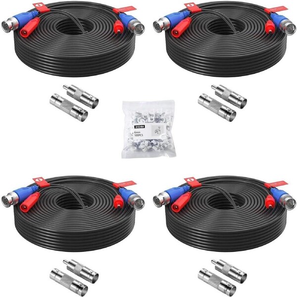 ZOSI 4 Pack 60Feet 18m All-in-One CCTV Video Power BNC Cable Extension RCA