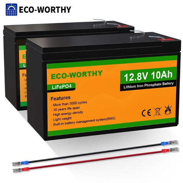 12V 2PCS 10Ah Lithium Battery LiFePO4 BMS Rechargeable Deep Cycle