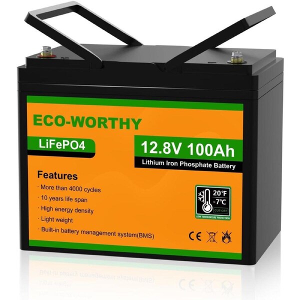 ECO-WOTHY 12V 100Ah 130Ah Lithium Iron Battery LiFePO4 Recharge Deep Cycle BMS