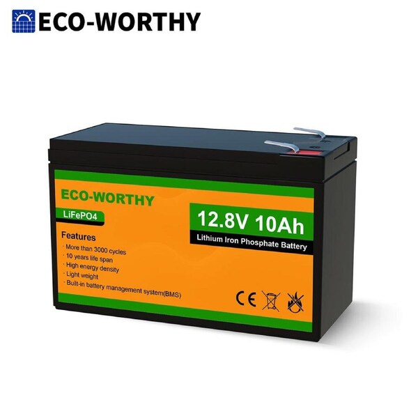 ECO-WORHTY 12V 10Ah Lithium Battery LiFePO4 Rechargeable Deep Cycle BMS SolarAGM