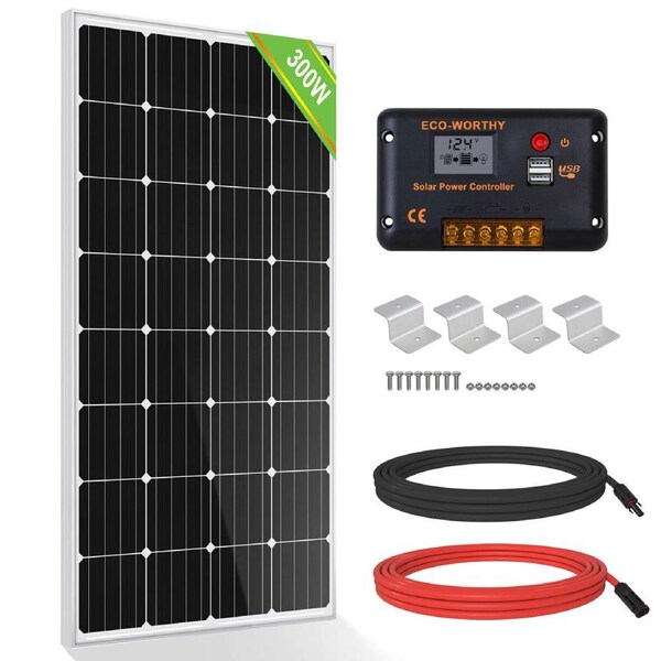 300W 12V Solar Panel Kit 1.2KWh 20A Charger Controller For Boat RV Roof Home