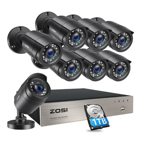 ZOSI H.265+ CCTV Home Surveillance Security Camera System 1080P DVR Outdoor 1TB