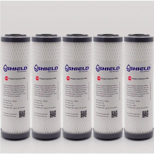 5 x 20 Micron Pleated Sediment Filter Cartridges Washable 10" x 2.5" Replacement