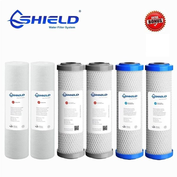 3 Stage Water Filter Replacement Cartridges Pack 10" x 2.5" Sediment Carbon 0.5