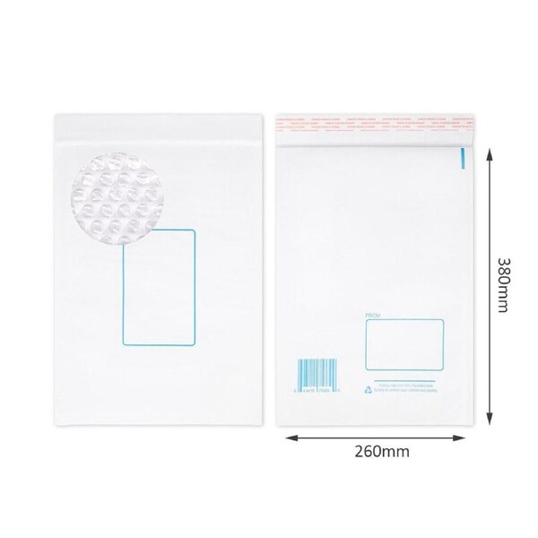30x Bubble Padded Bag Mailer 05 260 x 380mm White Kraft Cushioned Envelope