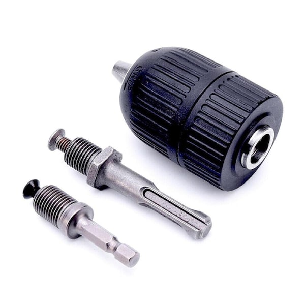 Drill Chuck with SDS & Impact Adaptor Fit 1-10mm Drills 3/8" Keyless Black Med