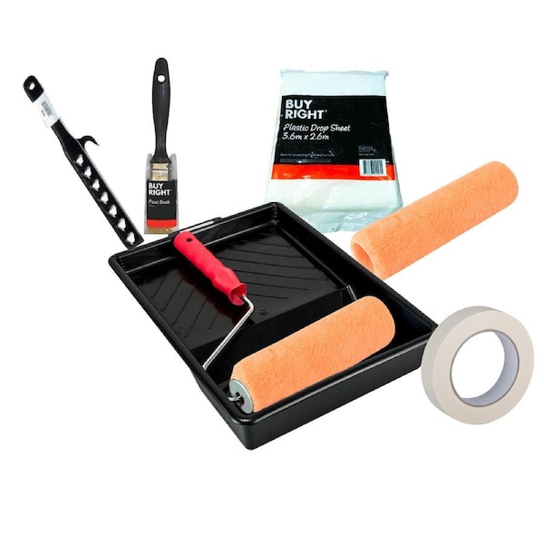 Paint Roller Kit 8pc 230mm 9" Brush Masking Tape Stirrer Roller Cover 5557897